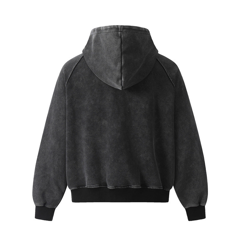 Streetwear Hoodie Vintage Washed Old Hooded Sweater Loose Zip Cardigan Jacket