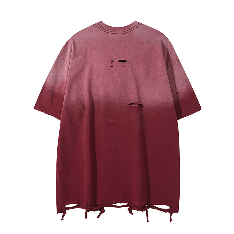 Retro Style Shirt For Men Summer Necklace tee Washed Short Sleeve T-Shirt