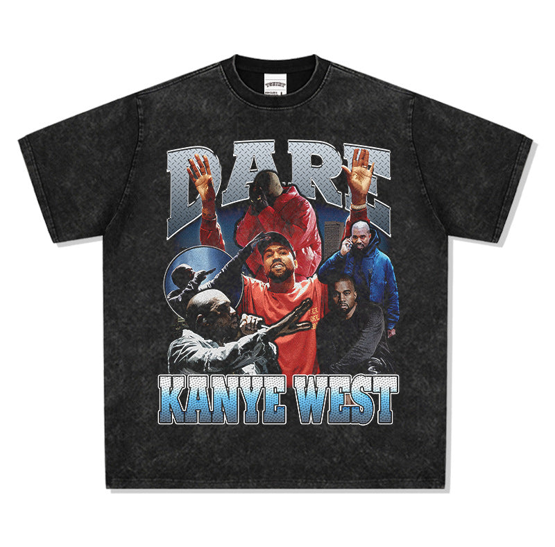 Cool t rapper kanye west vintage hip hop rap print short sleeve t shirt