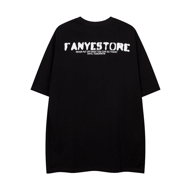 Vintage Tišö Rt Letter Print Short Sleeve T-Shirt Loose Casual Top
