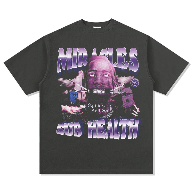 Cool t rapper rap character print t-shirt, hip hop hiphop short sleeve loose top