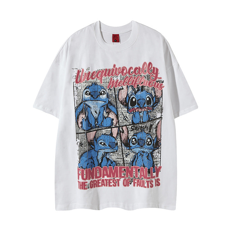 Hip Hop Clothes New York Vintage Washed Old Alphabet Embroidery Short Sleeve Loose Hip Hop T-Shirt