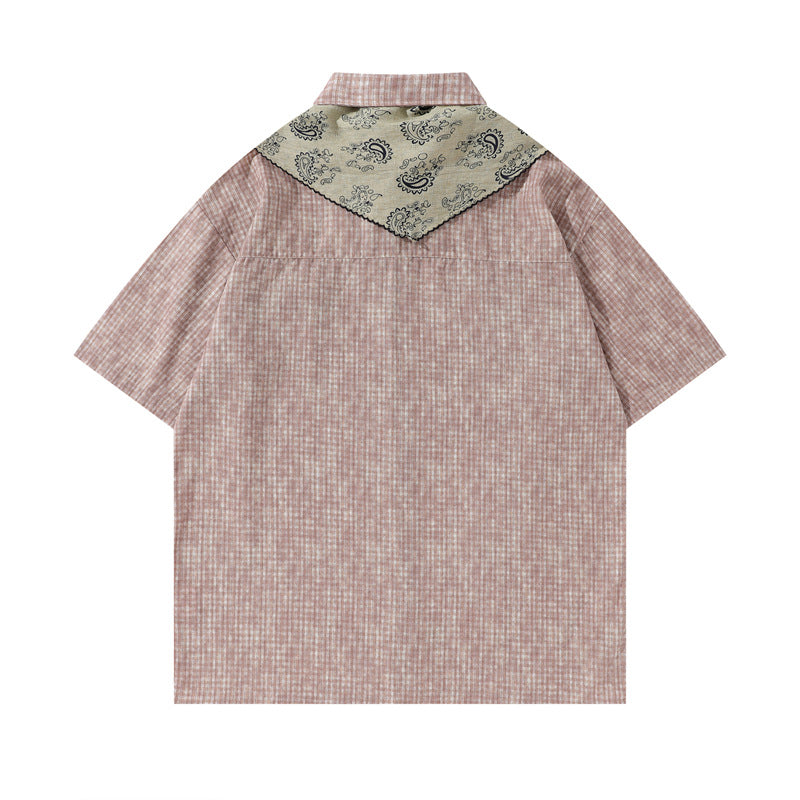 Y2K mens shirt retro loose sports short-sleeved lapel shirt