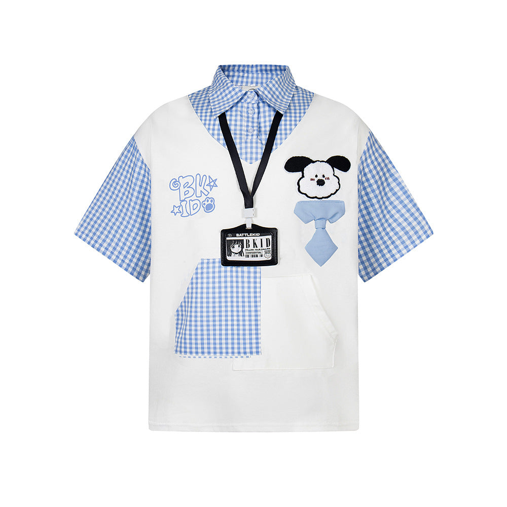 Nostalgia T Shirts Vintage Short Sleeve T-Shirt Embroidered Lapel Top