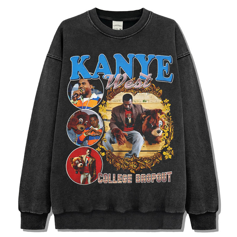 Marcas streetwear usa vintage kanye west print crew neck sweater