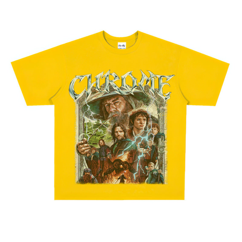 Film Star T Shirt Short Sleeve Loose Retro American Street Printed T-shirt for Men and Women