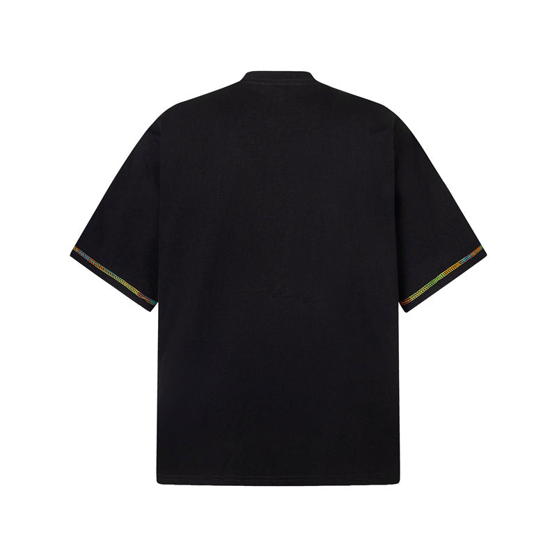 Stone Wash T shirt Vintage Crayon Graffiti Tie Short Sleeve T-Shirt Summer Loose Casual Top