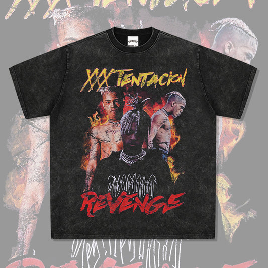 Cool t rapper hip hop rap XXX TENTACION print loose Vintage short sleeve t-shirt