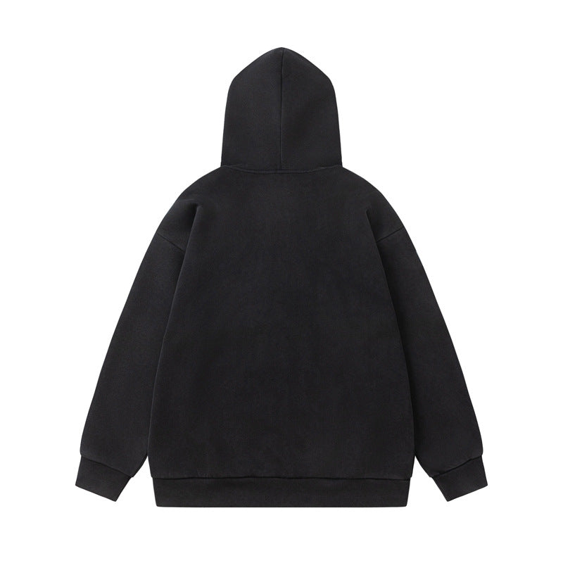 Streetwear Hoodie Vintage Washed Old Letter Print Hooded Sweater Cardigan Jacket