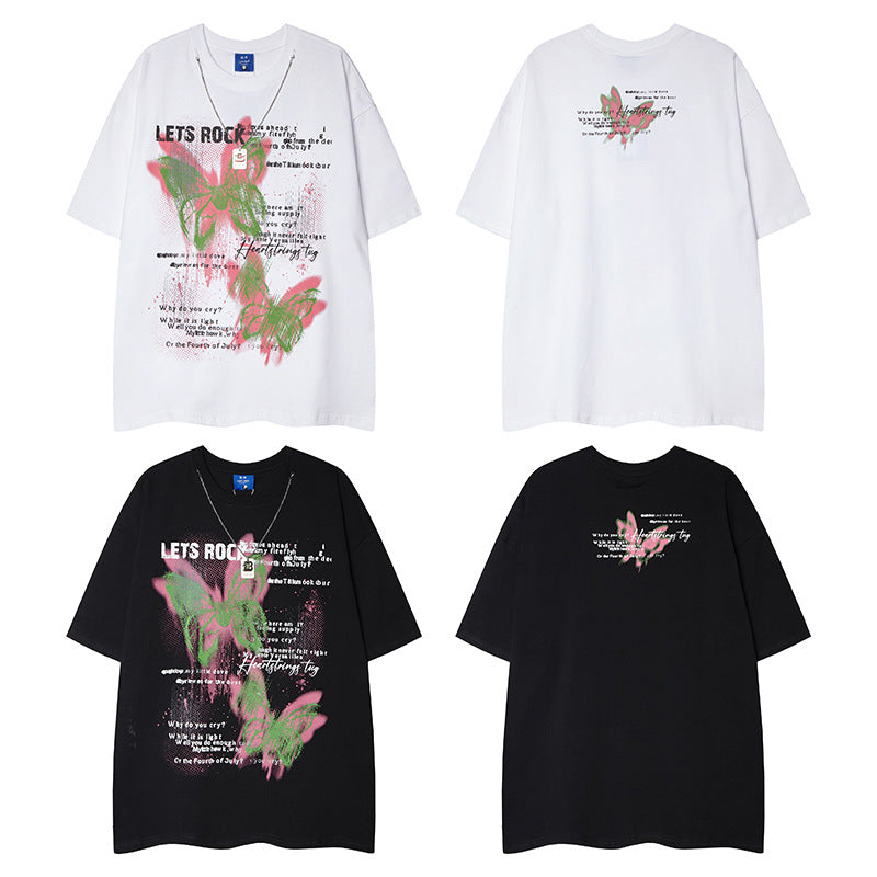 Nyc 1990 Shirt Washed Old Butterfly Print Loose T-Shirt
