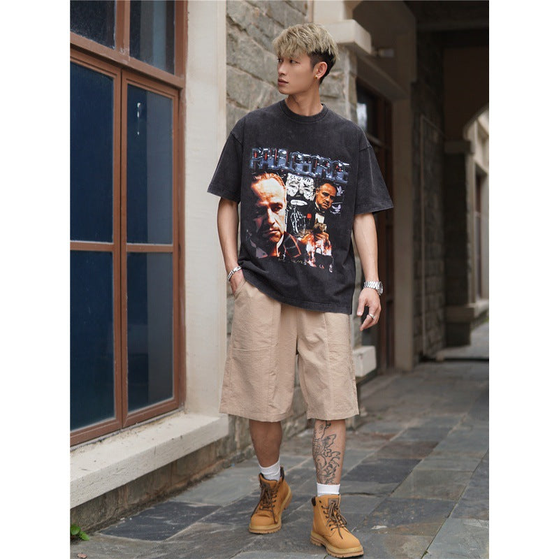 Film Star T Shirt Cotton Short Sleeve Loose round Neck Retro Design T-shirt for Men