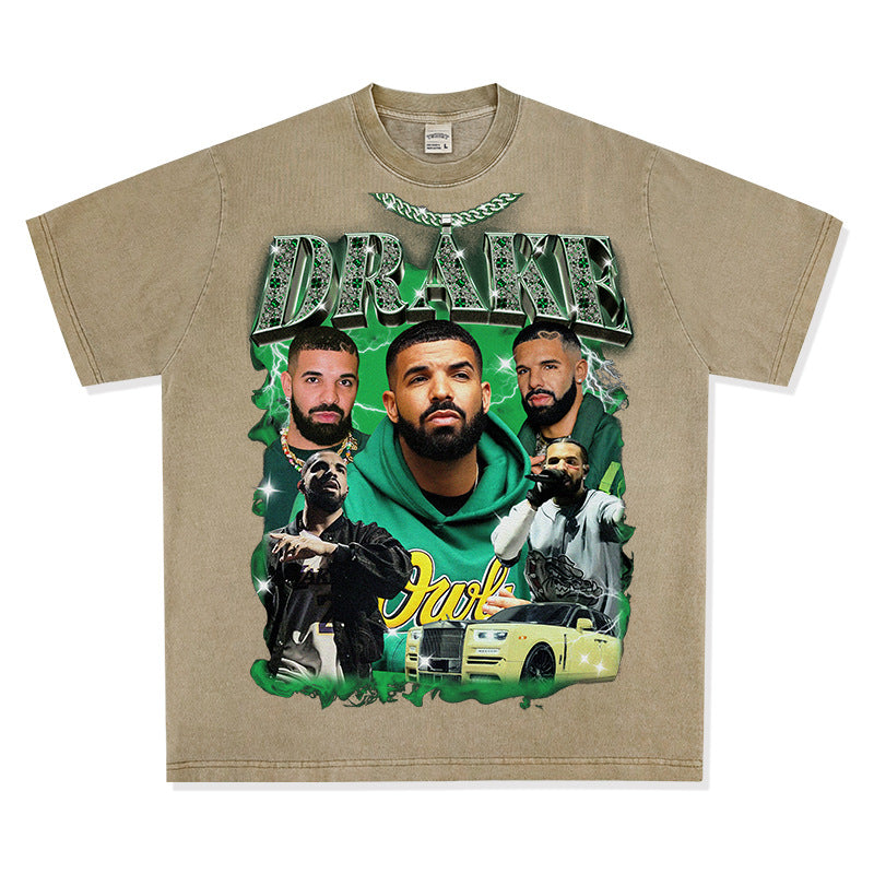 Marcas streetwear usa vintage hip hop drake dragon print short sleeve t-shirt