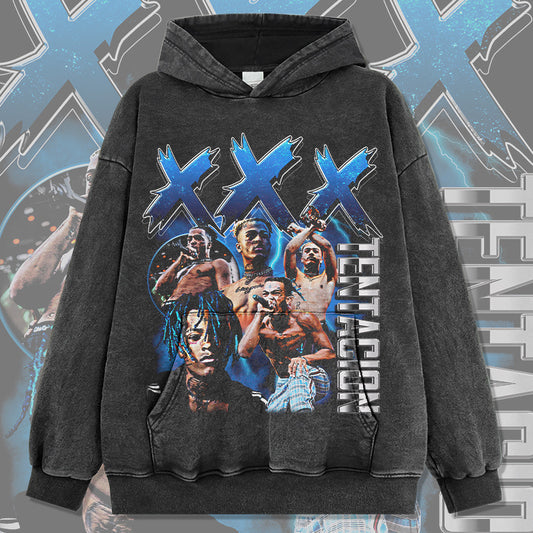 Marcas streetwear usa vintage hip hop XXX TENTACION print batik hooded sweater