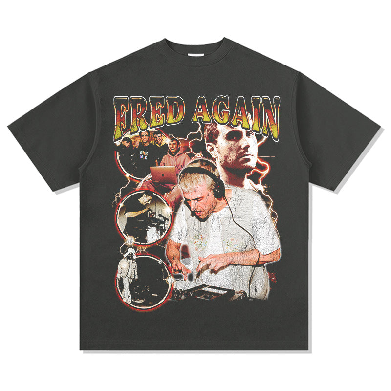 Outfit streetwear vintage fred again hip hop print short sleeve t-shirt
