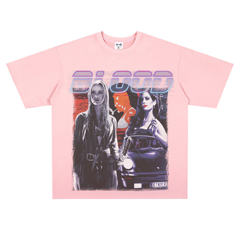 Film Star T Shirt Street Style Short Sleeve Loose Retro American Cotton Printed T-shirt