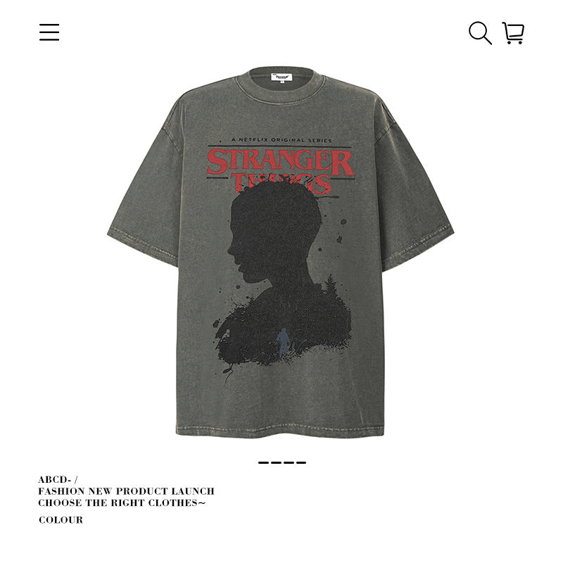 American vintage street T-shirt pure cotton retro men's and women's summer loose