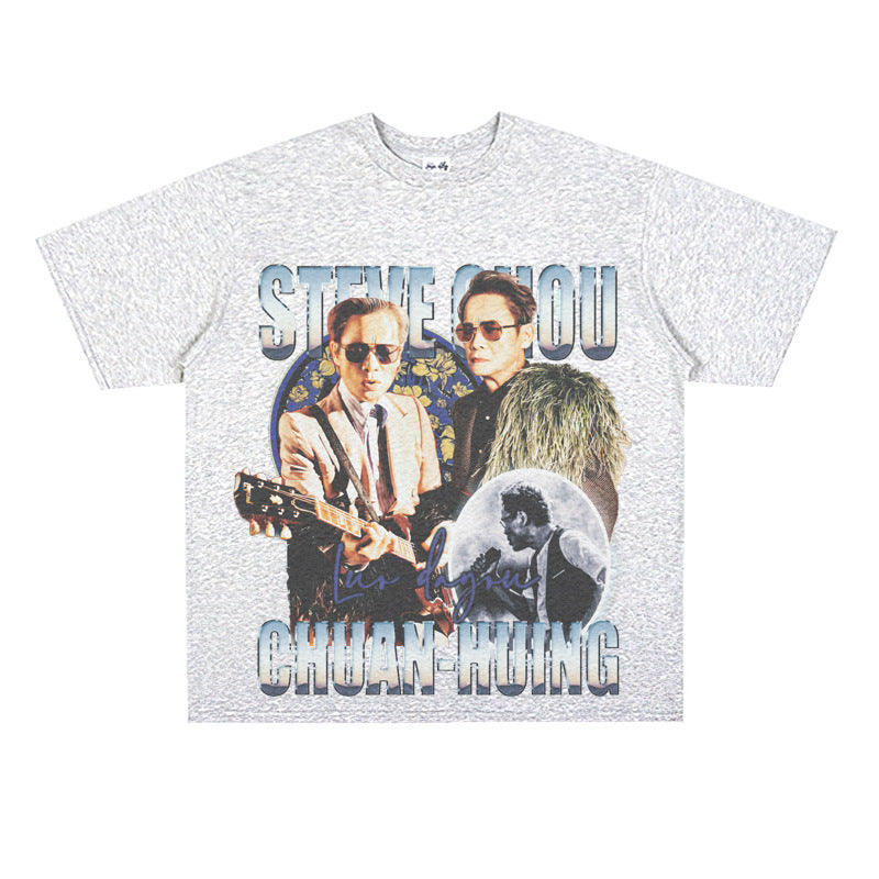 Film Star T Shirt Loose Heavy Retro Street Cotton American T-shirt Men and Women