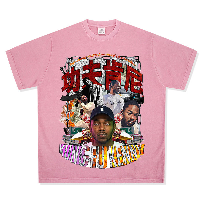 Outfit streetwear Homage Kendrick Lamar Kung Fu Kenny Hip Hop Rap Print Short Sleeve T-Shirt