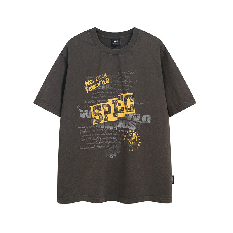 Casual Street Wear Old Short Sleeve T-Shirt Loose Casual T-Shirt Top