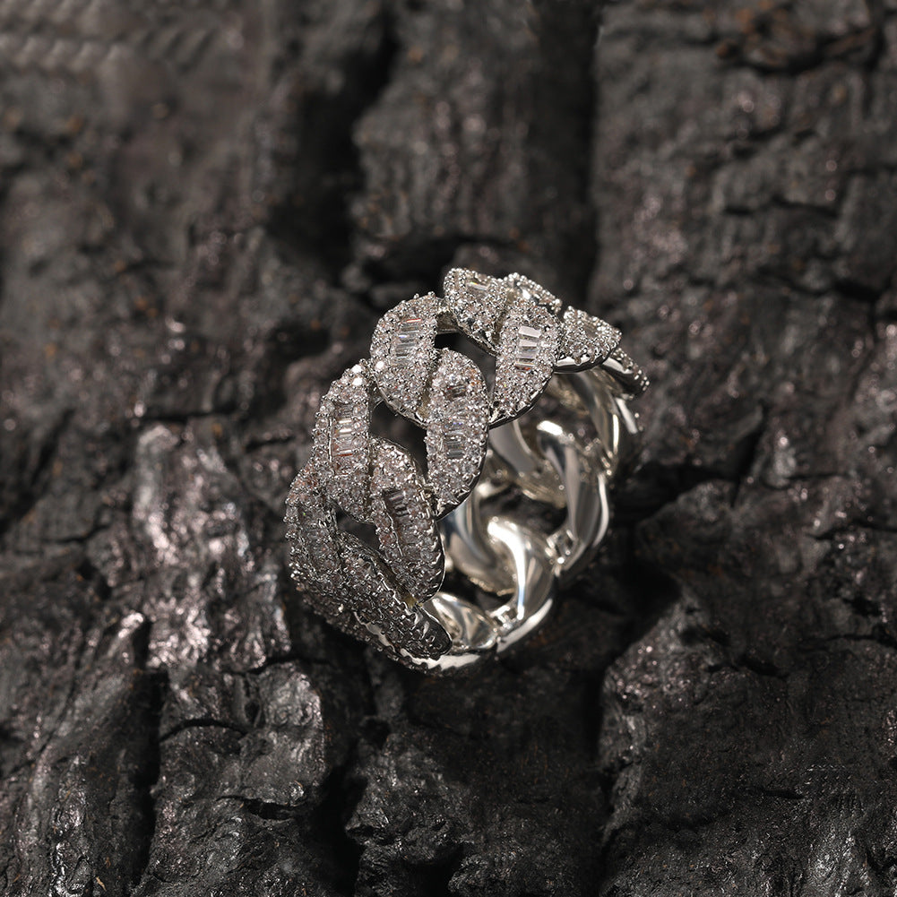 Rings Copper Square Diamond Hip Hop Moon Shaped Cuban Ring Spectrum
