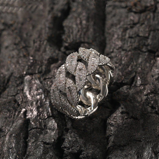 Rings Copper Square Diamond Hip Hop Moon Shaped Cuban Ring Spectrum