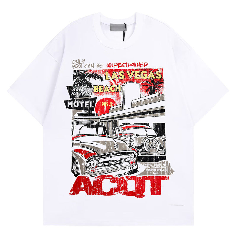 Racing oversized t shirt retro street racing print short sleeve t-shirt