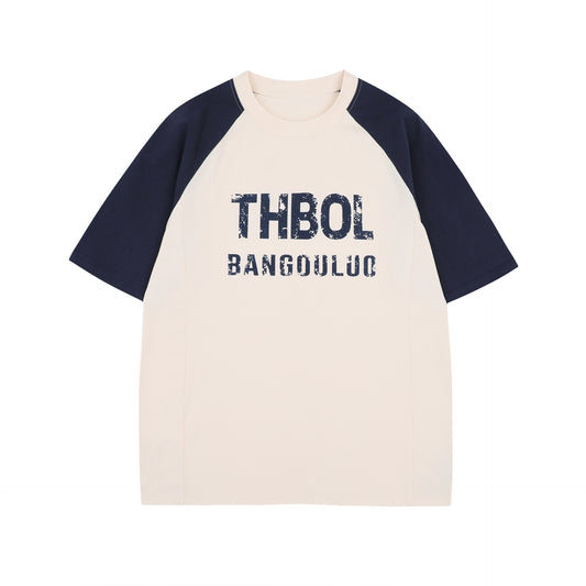 Unisex T-shirts Summer Men's and Women's Splicing Letter Pattern Short Sleeve T-Shirts
