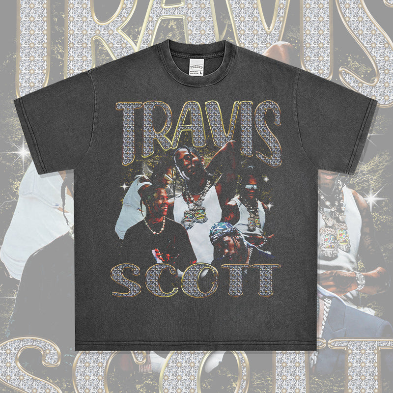 Outfit streetwear vintage hip hop scott ts print short sleeve t-shirt