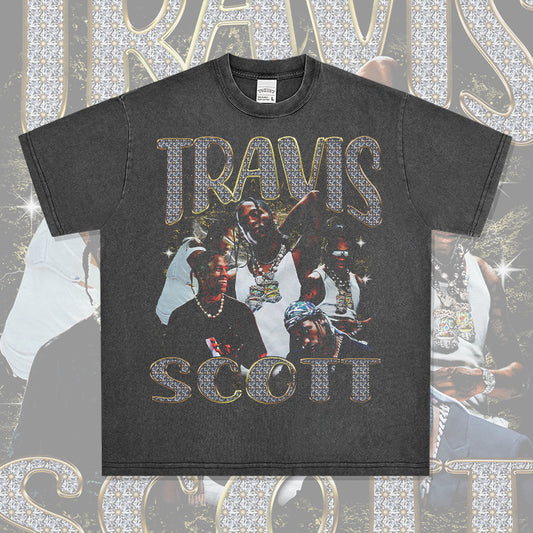 Outfit streetwear vintage hip hop scott ts print short sleeve t-shirt