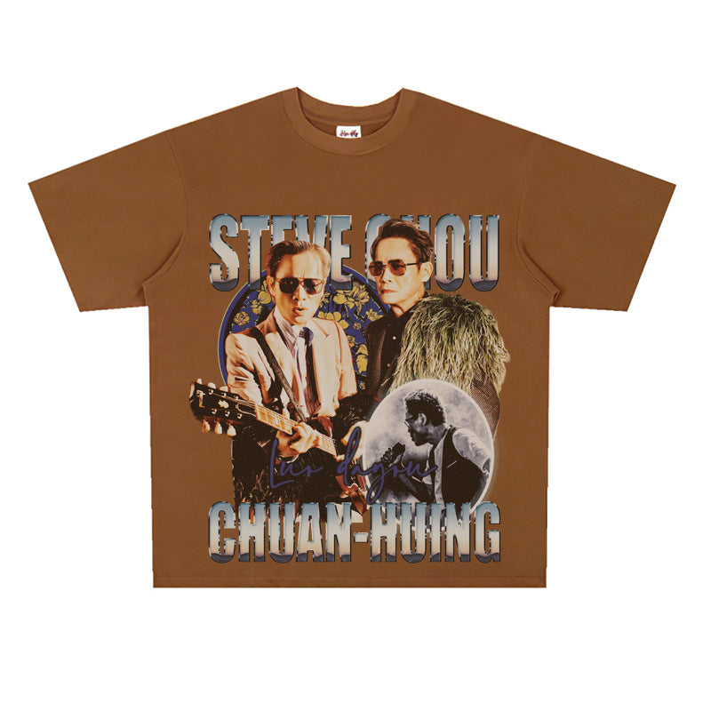 Film Star T Shirt Loose Heavy Retro Street Cotton American T-shirt Men and Women