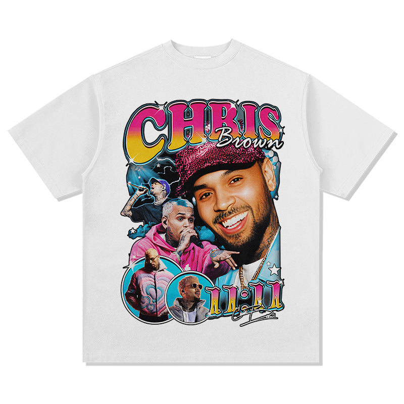 Streetwear masculino vintage Chris Brown print short sleeve t-shirt vintage
