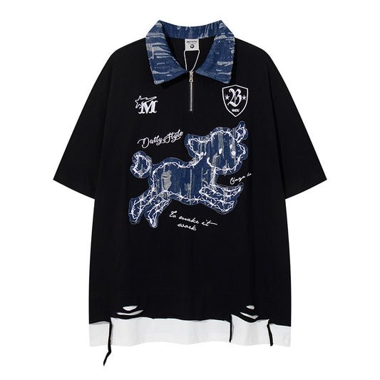 US drip outfits Summer Vintage Dog Casual Loose Short Sleeve T-Shirts
