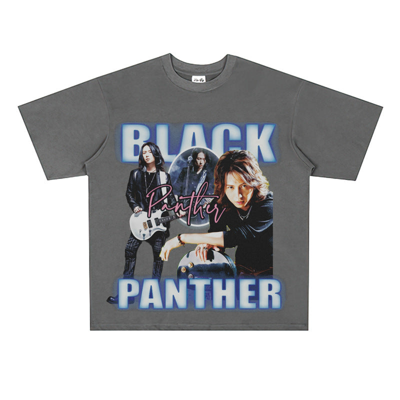 Film Star T Shirt Rock Music Black Panther Band Loose Retro Street Cotton T-shirt Men and Women