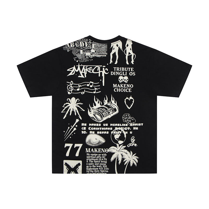 Vintage Usa Shirt Graffiti Print Short Sleeve T-Shirt Summer Loose Top