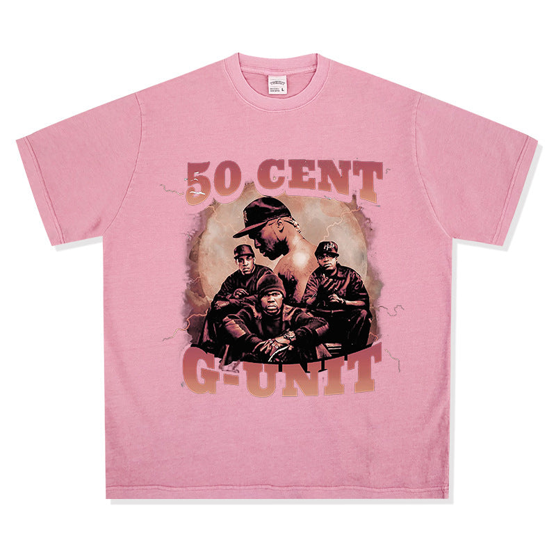 Streetwear masculino HIPHOP 50CENT print short sleeve t-shirt vintage summer hip hop top