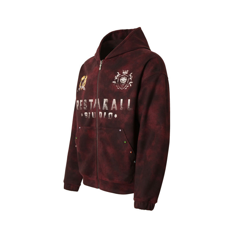 Streetwear Hoodie Tie-Dye Hooded Sweater Loose Hip Hop Cardigan Jacket
