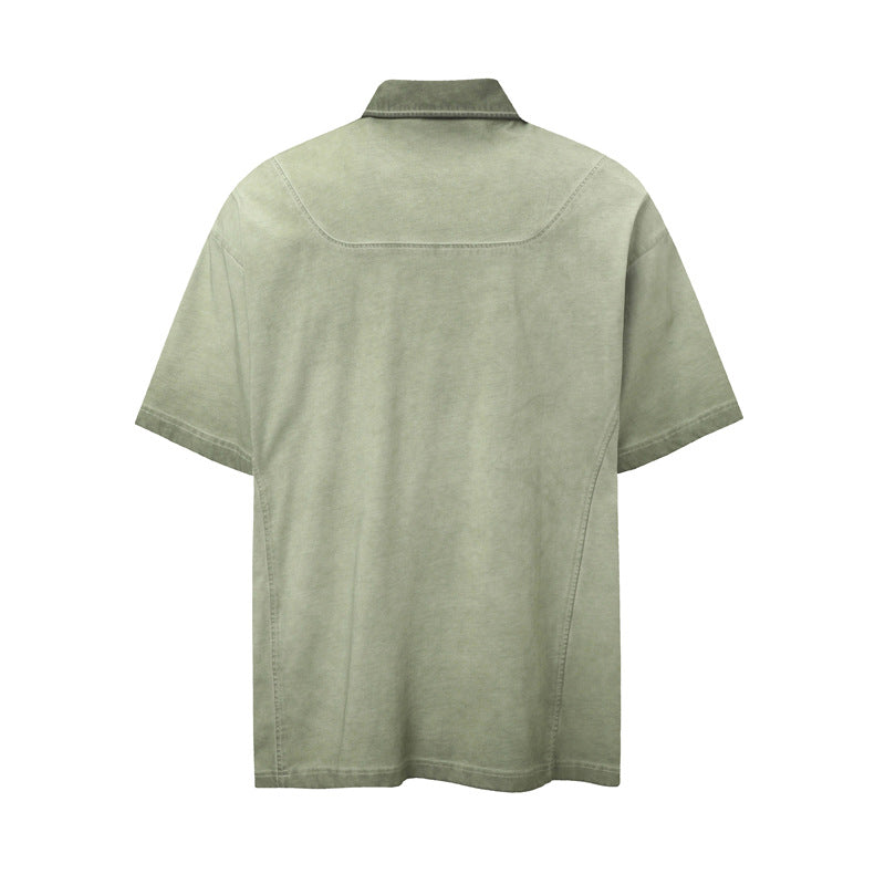 Stone Washed T shirt Vintage Washed Polo Shirt Lapel Short Sleeve Shirt
