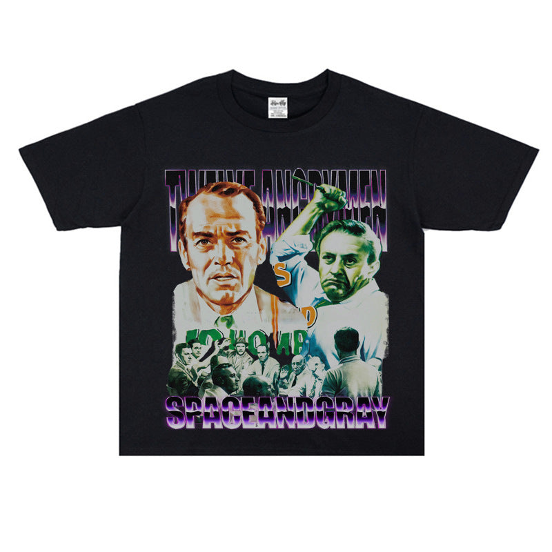 Film Star T Shirt Loose Retro Street Cotton Personality round Neck Print T-shirt