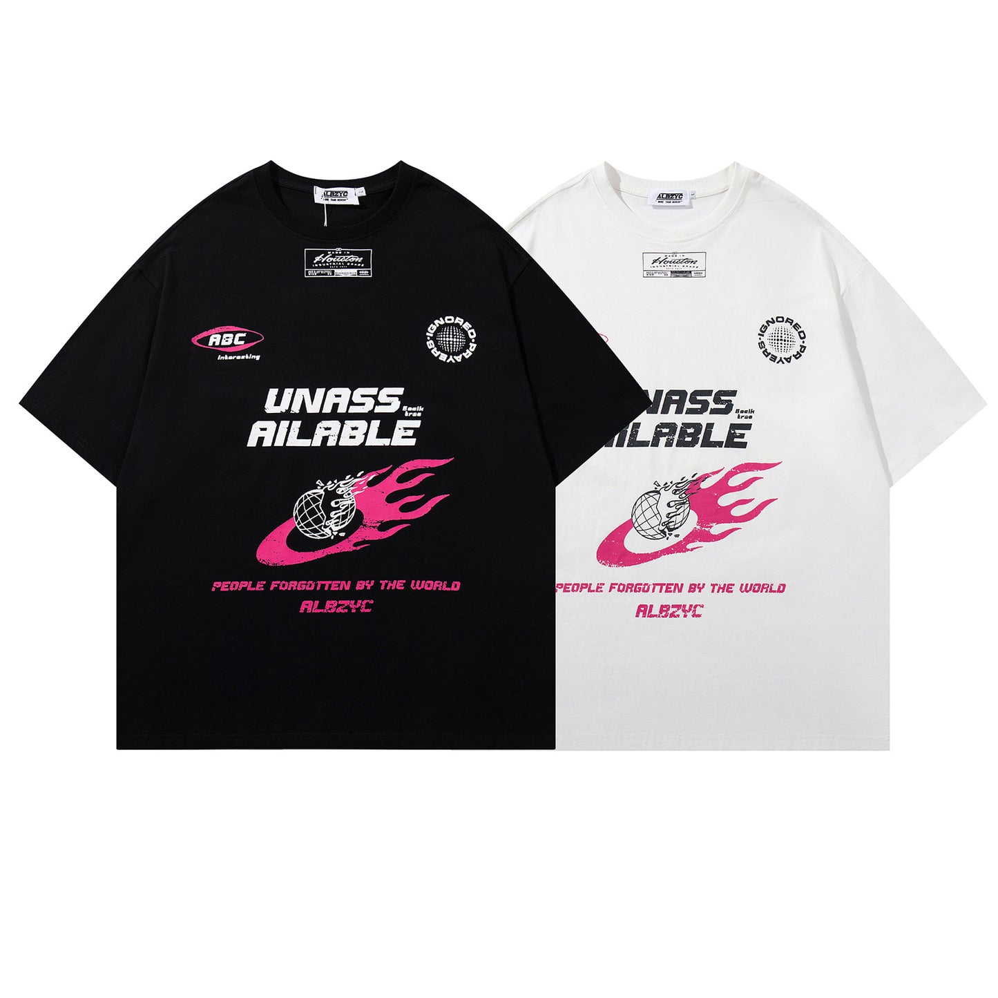 USA Vintage T-Shirt Vintage Flame Alphabet Hip Hop Racing Wind Men and Women Summer