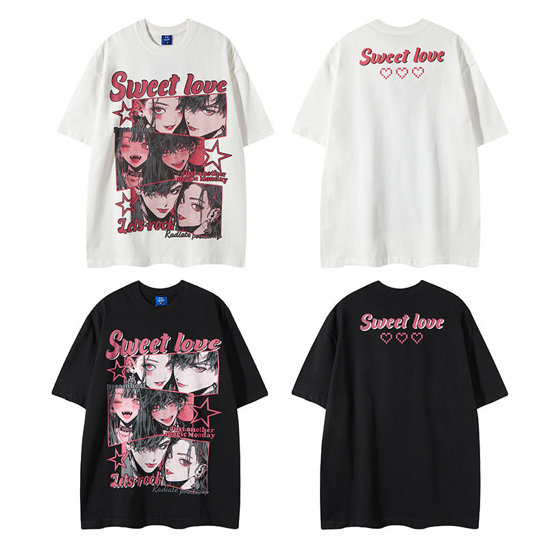 Nyc 1990 Shirt Vintage Anime Print Black Short Sleeve T-Shirt