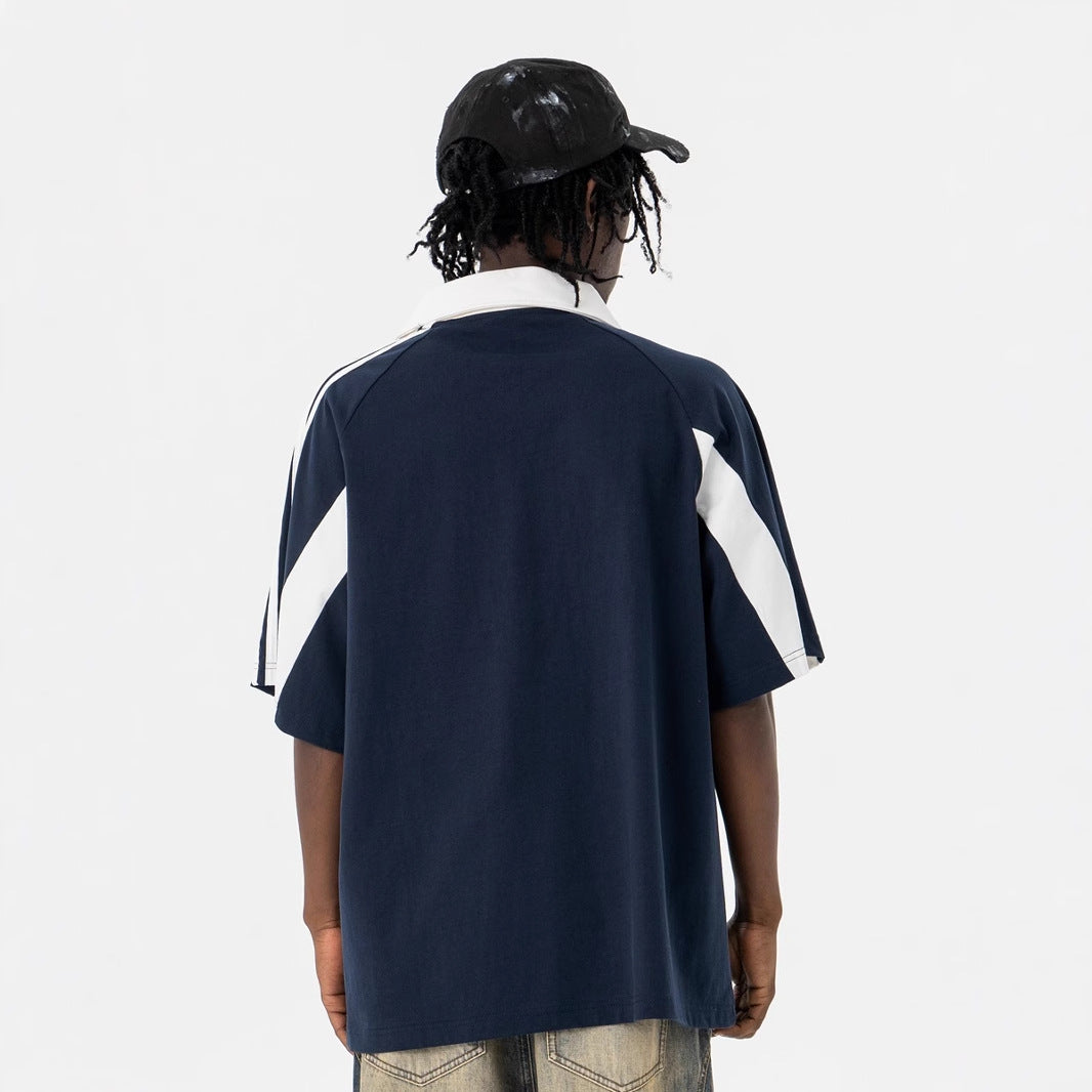 Vintage 90s Hip Hop Clothing Summer Casual V-Neck Lapel Short Sleeve T-Shirt