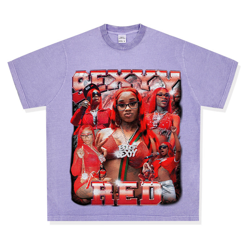 Marcas streetwear usa vintage hip hop Sexy yRed print short sleeve t-shirt