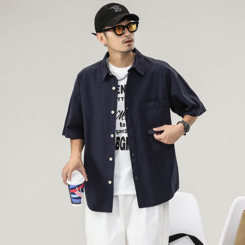 Men T-shirts Vintage Short Sleeve Loose Pocket Shirt Summer