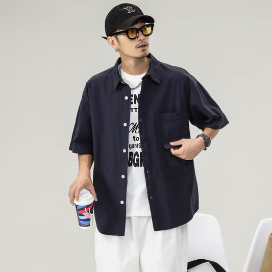 Men T-shirts Vintage Short Sleeve Loose Pocket Shirt Summer