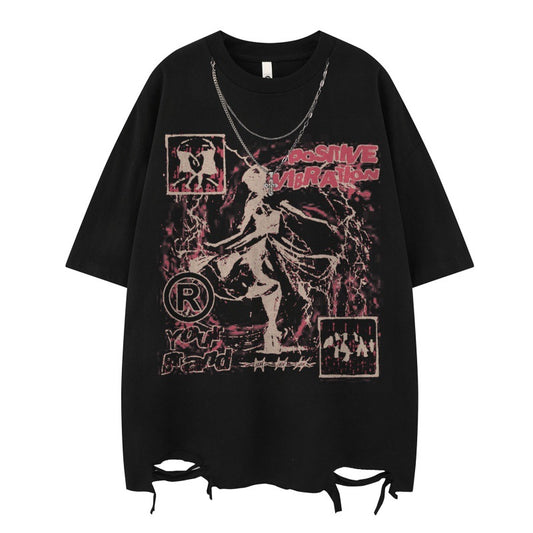 US drip outfits summer vintage anime teen print loose short sleeve T-Shirts