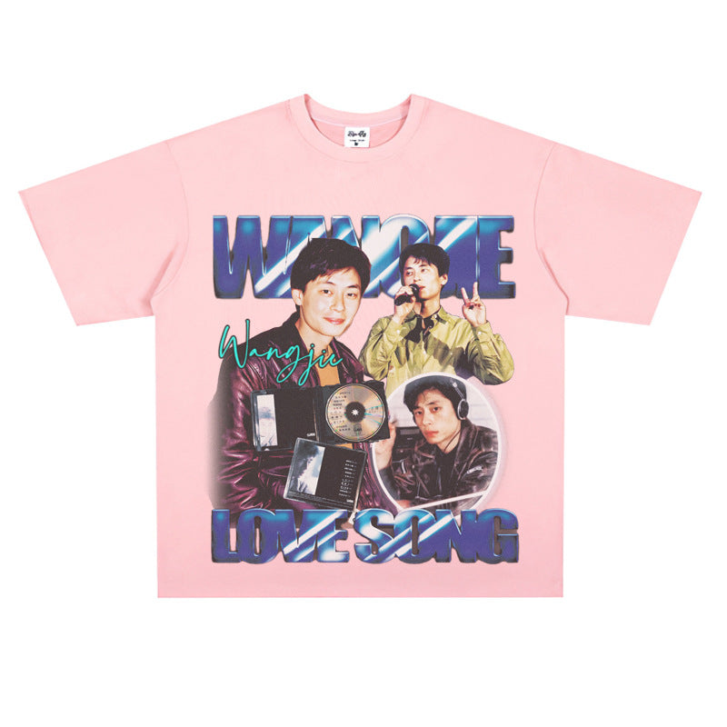 Film Star T Shirt Print Loose Heavy Weight Retro Street Cotton T-shirt