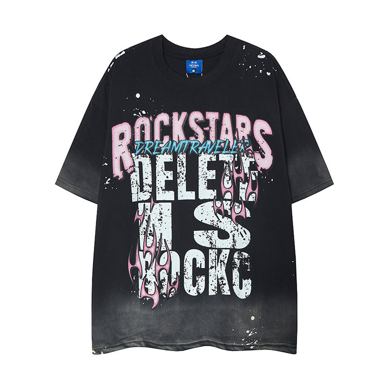 Nyc 1990 Shirt Casual gradual change color top Summer loose casual short sleeve T-shirt
