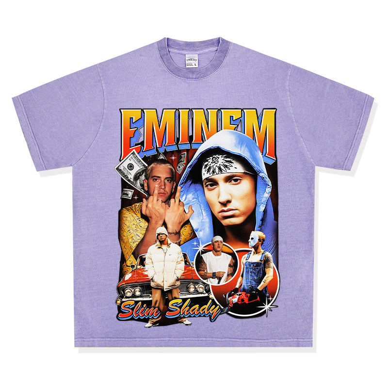Streetwear masculino vintage hip hop Eminem print short sleeve t-shirt