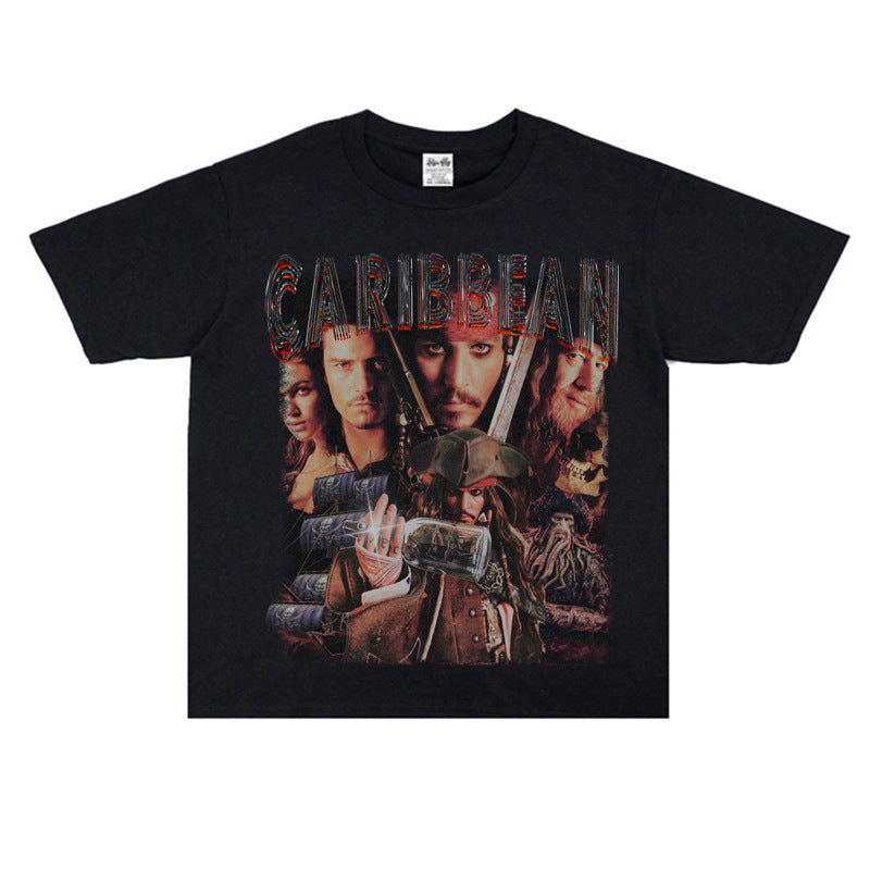 Film Star T Shirt Trendy Cotton Short Sleeve Loose round Neck Retro Design T-shirt for Men and Women