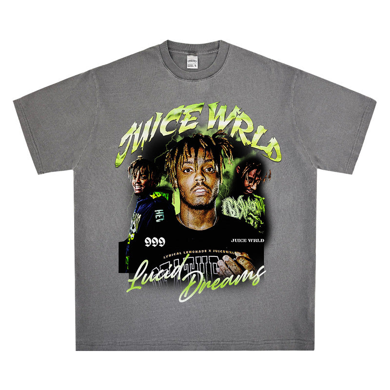 Streetwear masculino vintage rap Juice Wrld print hip hop short sleeve t-shirt